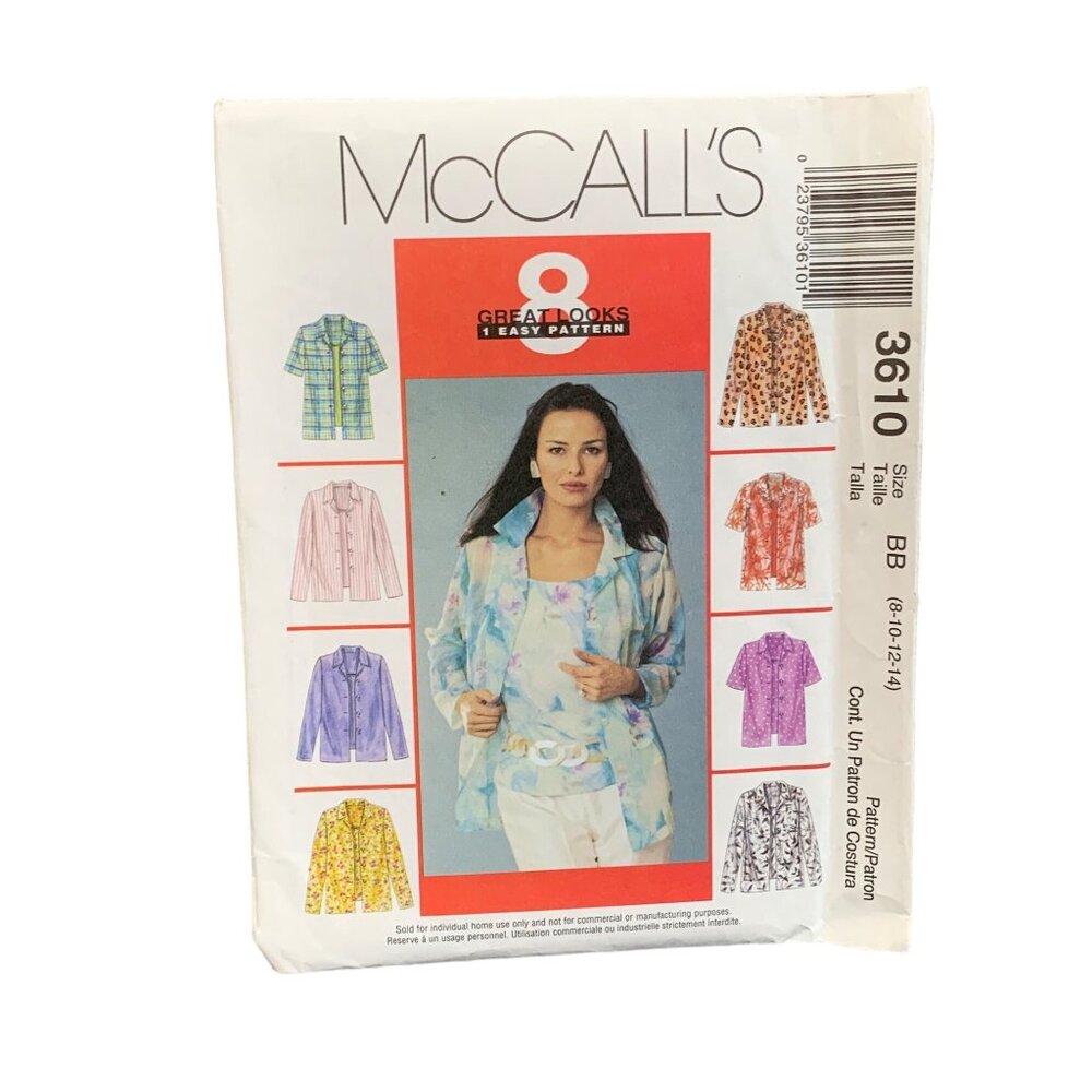 McCalls 3610 Womens Shirt Jacket Sewing Pattern Sizes 8-14 uncut